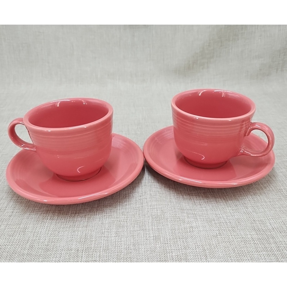 New Set of 2 Fiesta Retired Flamingo Pink Tea Cup & Saucer Set